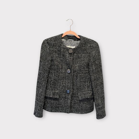Vintage Max Mara Black Tweed Classic Blazer Jacket Size 8 - Picture 8 of 14